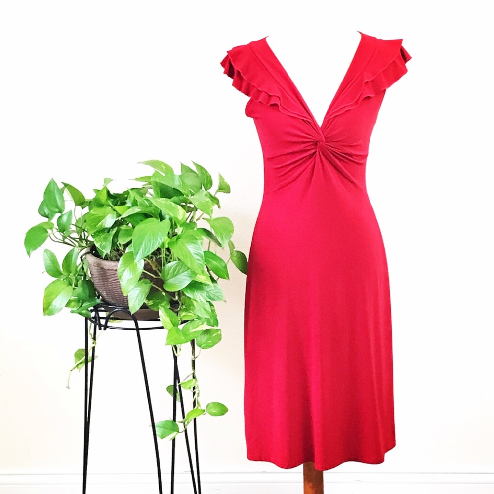 B.Moss Knotted Stretch-jersey Red Dress M